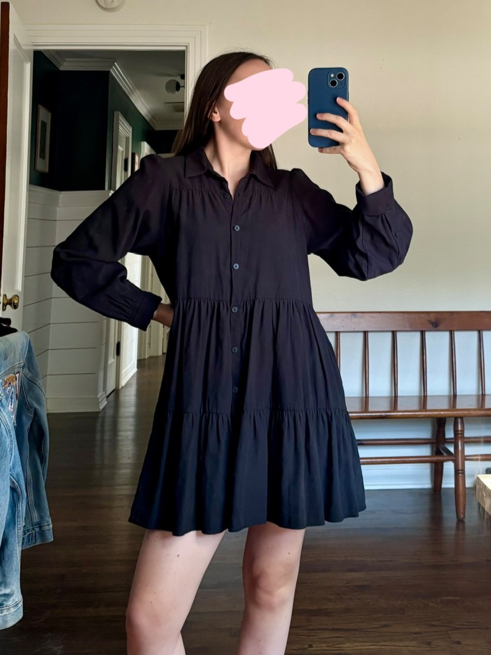 Zara Black Tiered Button-Front Mini Dress